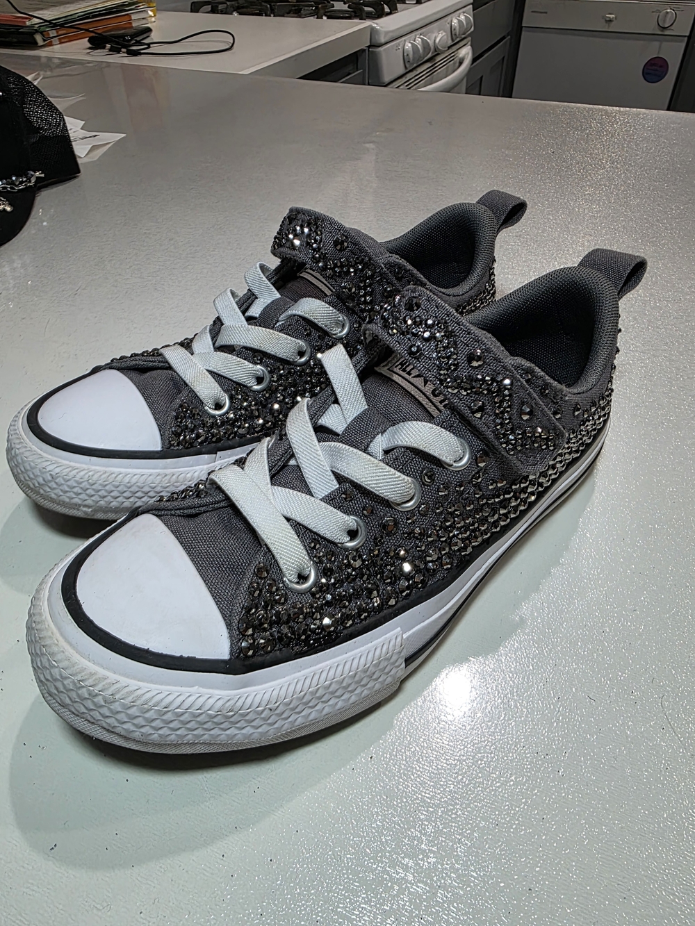 Kids Bling Accent Converse Sneakers - Gray